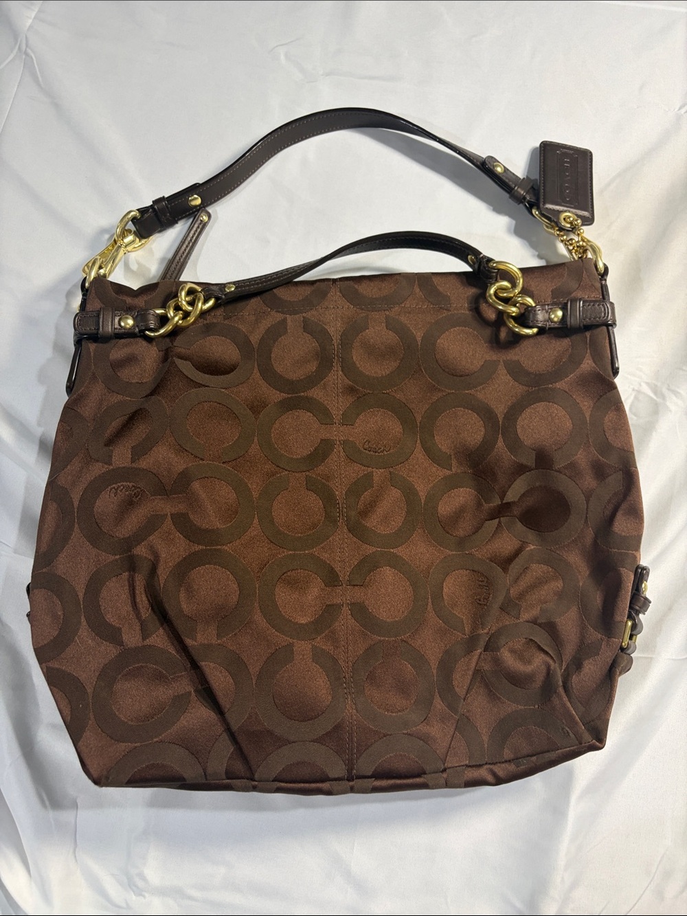 Coach Brown Signature 'C' Canvas Shoulder Bag with Gold Hardware